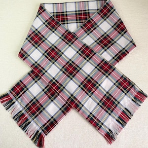 Stewart Dress Tartan Scarf, Scottish White and Red Tartan Scarf, Christmas Plaid Scarf, Christmas double layered White Tartan, Xmas Scarf