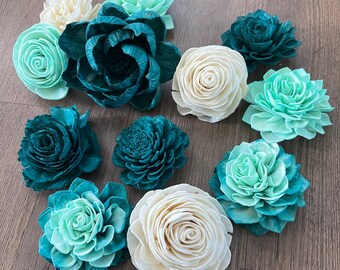 Teal and turquoise assortment, sola wood flowers