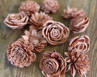 Rose gold sola wood flower assortment, loose flowers for crafting