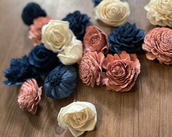 Navy blue and dusty rose assortment, sola wood flowers