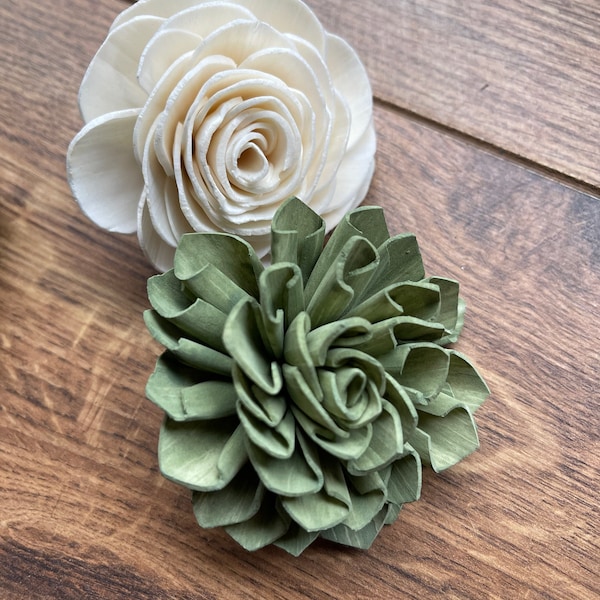 Sage green and ivory assortment, sola wood flowers