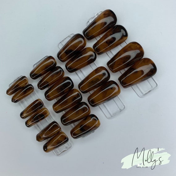 Coffin Medium Press On Nails Full Size Range Tortoise Etsy