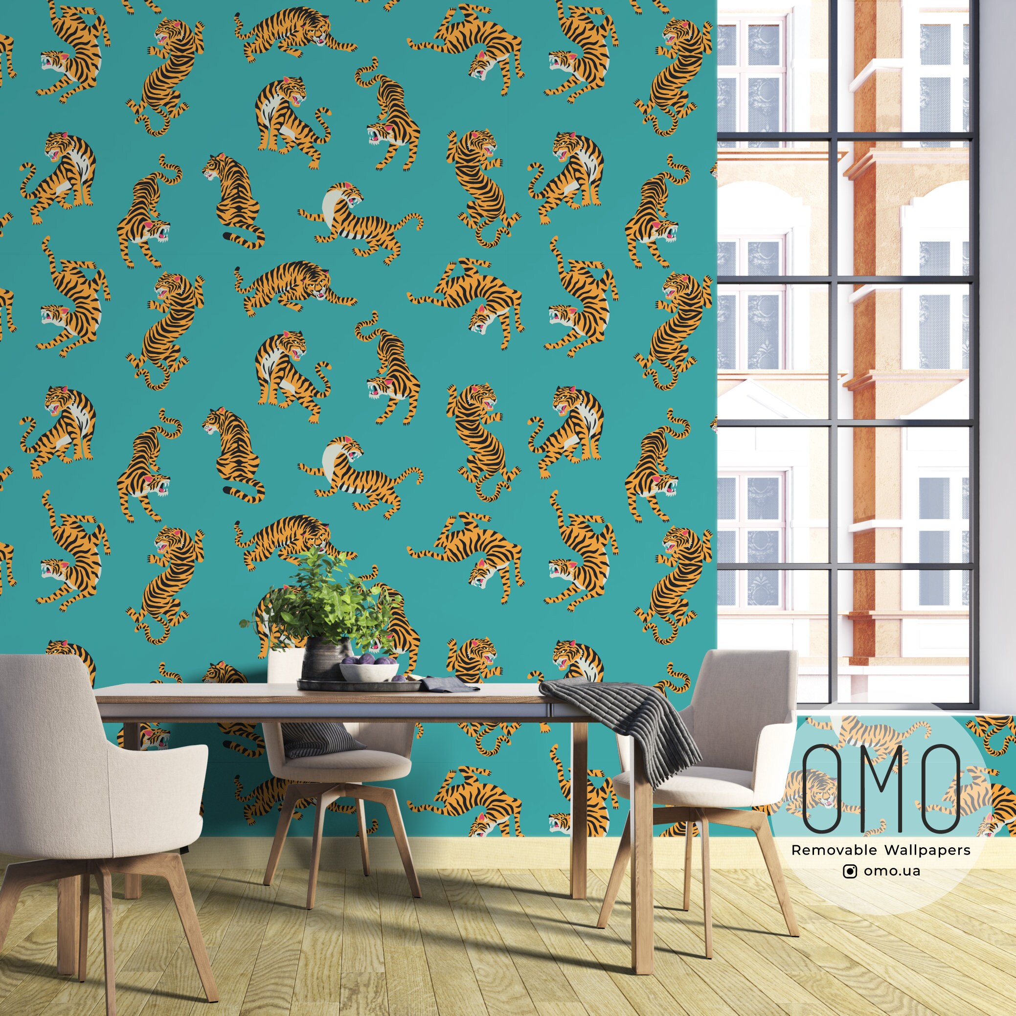 Removable tiger print wallpaper for living room/ animalistic Etsy