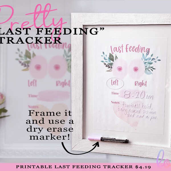 Last Feeding Printable - Baby Feeding Log - Infant Feeding Log - Breastfeeding Dry Erase Log Printable - Breastfeeding Tracking Sheet