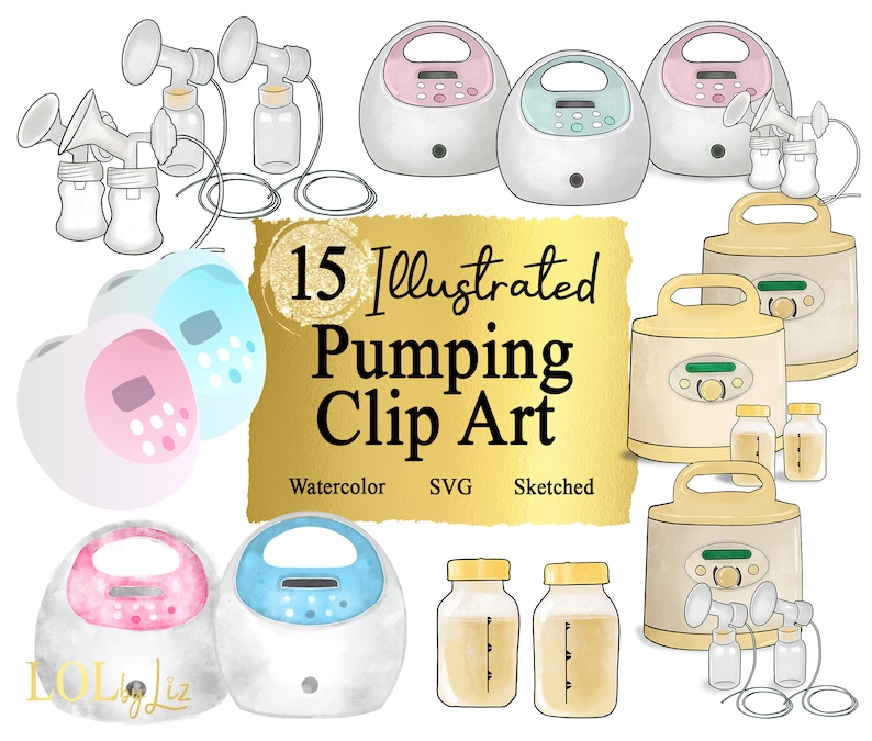 Pumping And Breast Pump Illustrated Graphics Watercolor Blogging Icons Pumpingbreastfeeding Clip Art Svg Png Sketched Logos Art Collectibles Drawing Illustration Aloli Ru