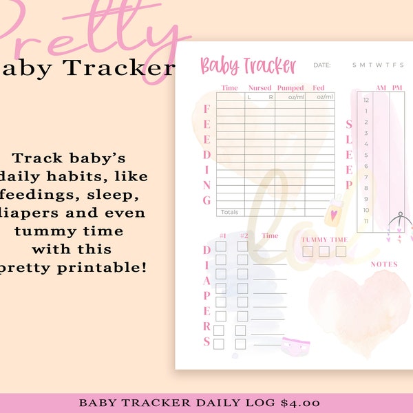 Baby Tracker - Baby Log - Baby Daily Habits Log - Baby Tracker Printable - Breastfeed Log - Pumping Log - Newborn Baby Care Log