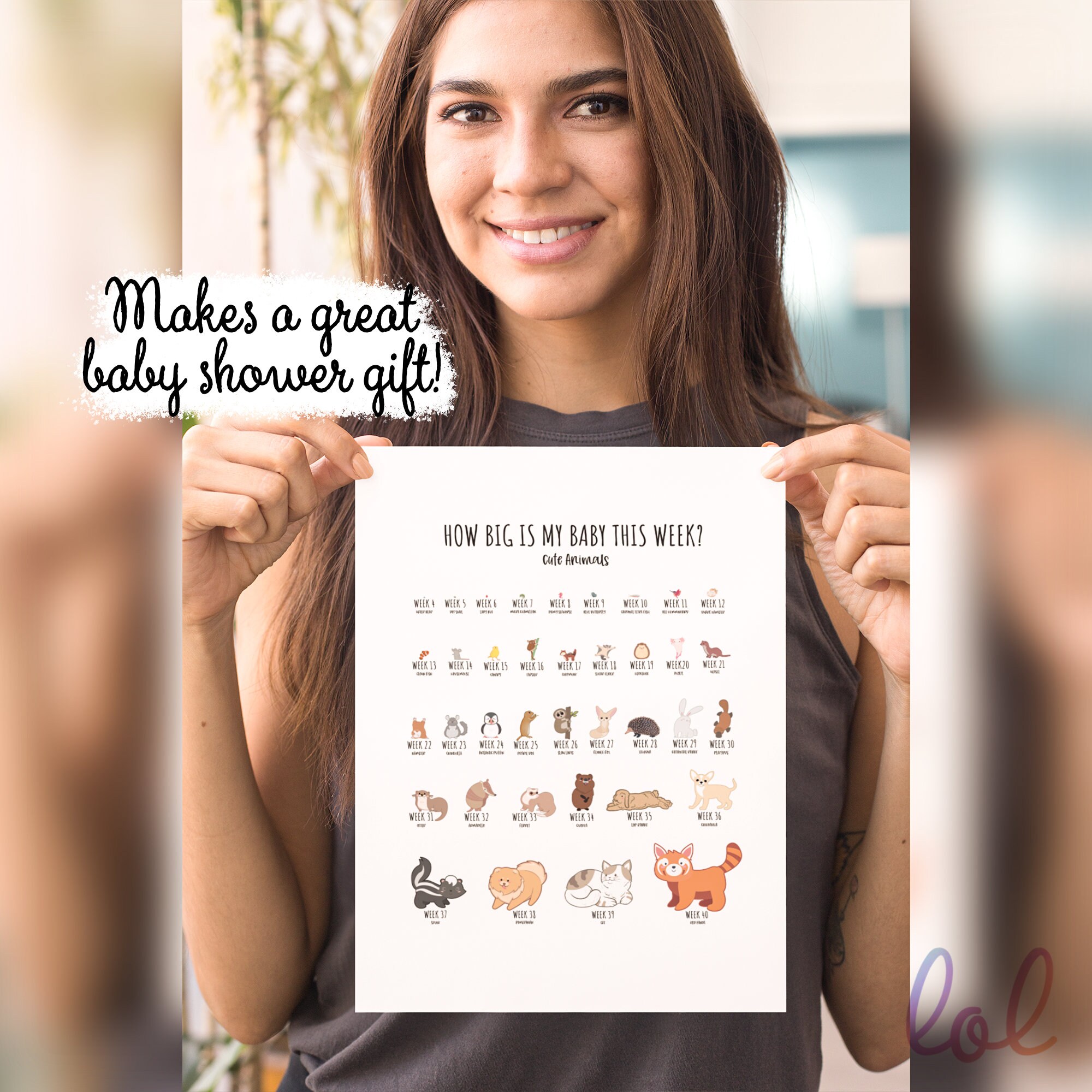 Baby Growth Chart Print - Baby Sizes by Week - Fetal Development Week ...