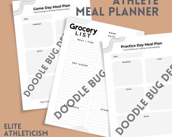 Planificador de comidas semanal para jóvenes atletas / Planificador de nutrición deportiva para familias ocupadas / Plan de comidas para el día del partido y el entrenamiento