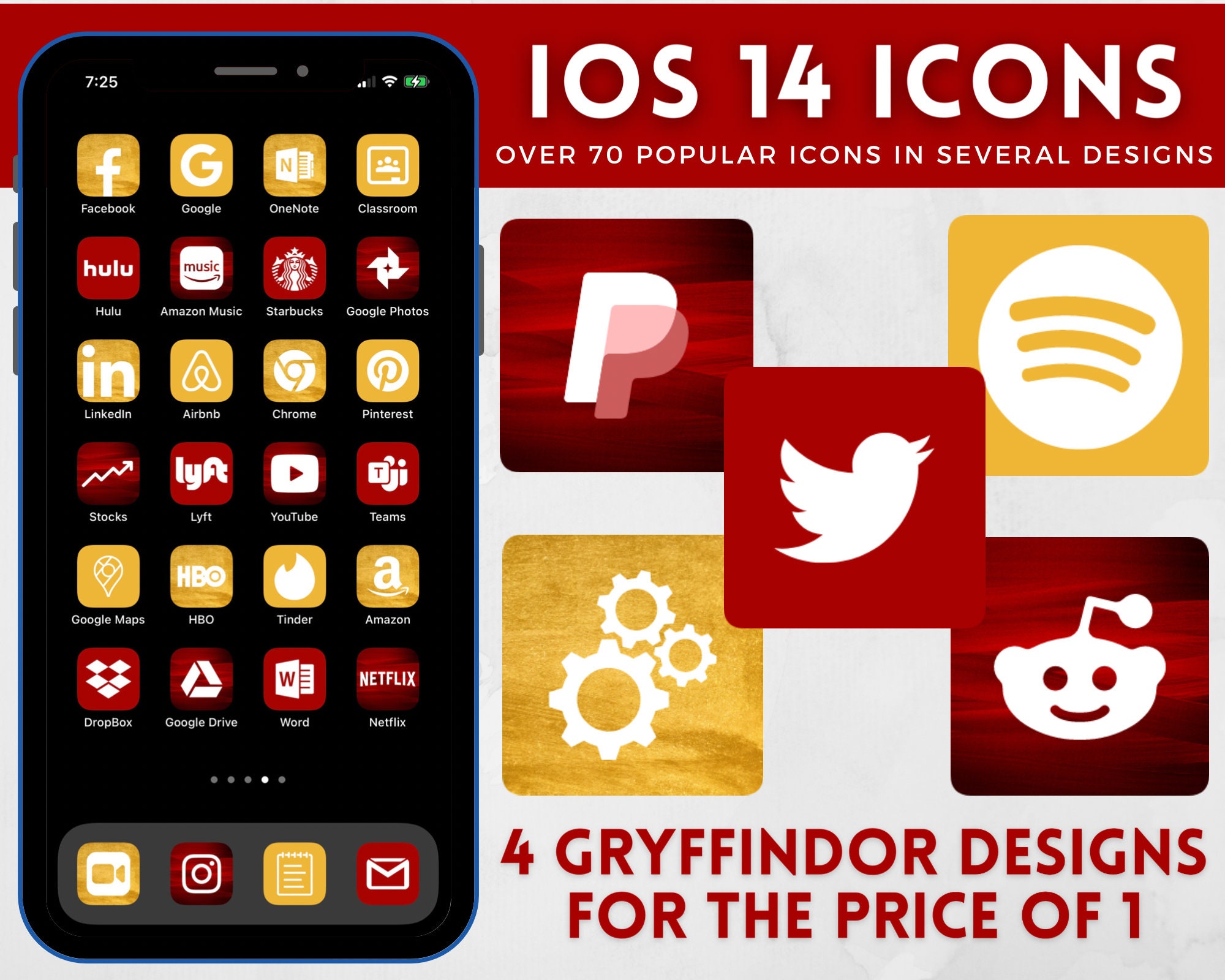 Iphone Ios 14 App Icons Harry Potter Gryffindor Aesthetic Etsy