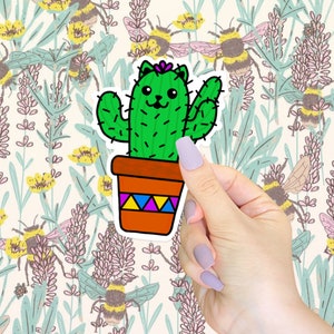 Catcus Vinyl Sticker, regalo de mamá de planta, regalo de mamá de gato, regalo para amante de los gatos, regalo para amante de las plantas, calcomanía de cactus, pegatina suculenta, regalo para ella