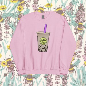 Bubble Tea Crewneck, boba sweatshirt, birthday gift for her, bubble tea sweater, cute gift, hand drawn art, milk tea art, Taiwanese drink