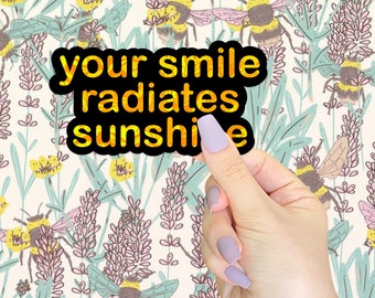 Sunshine Smiles Vinyl Sticker, positive decal, happy sticker, sunshine decal, laptop decal, water bottle sticker, gift for her, friend gift