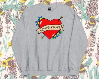 Dog Mom Crewneck, dog sweatshirt, traditional tattoo style, birthday gift for dog lover, gift for her, gift for mom, hand drawn art