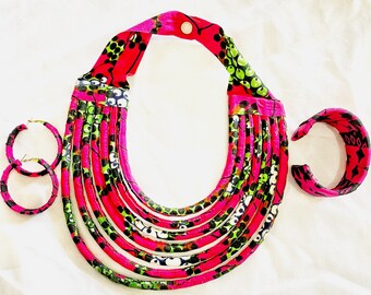 African Jewelry for Women | African Print Jewelry set | Necklace, Earring and Bracelet | Cloth Print | African Print | Eury's Market