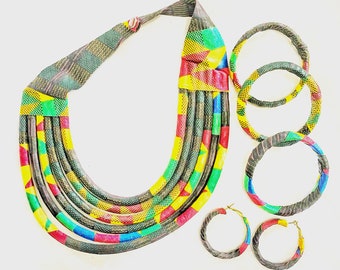 African Jewelry for Women | African Print Jewelry set | Necklace, Earring and Bracelet | Cloth Print | African Print | Eurys Market