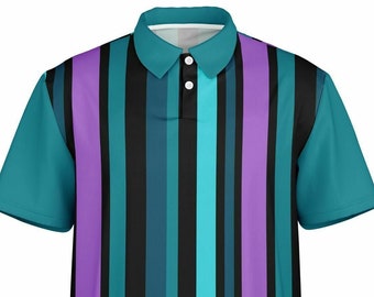Golf Polo, Retro Pinstripe Performance Golf Polo, Purple Pinstripe, Stylish Golf Polo, Golf Gift For Dad, Gift for Golfer