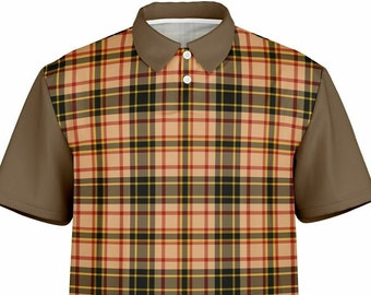 Performance Golf Polo with Sweat Wicking in Tan Plaid, Golf Gift for Dad, Dad Golfer,