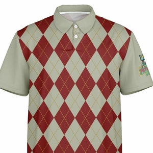 Performance Golf Polo with Sweat Wicking, Smoke and Burgundy Argyle, Golf gift for dad,