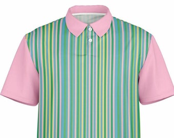 Performance Golf Polo, Sweat Wicking Retro Striped, Golf gift for dad, Golf dad