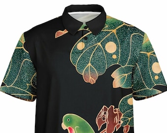Performance Golf Polo, Ukiyo-e Art, Sweat Wicking, Golf gift for Dad, Gift for Golfer