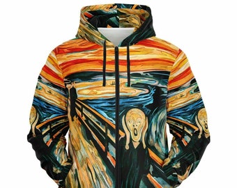 Sudadera con capucha y cremallera con estampado artístico "The Scream" de Edvard Munch, tallas grandes