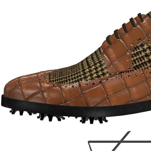 Handmade Luxury Golf shoes, Golf Gift for dad, Plus Size Shoes, Tweed and Croco Print Leather with Soft Spikes, Plus Size Golf Shoes