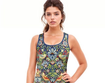 Art Nouveau A-line mini dress, William Morris "Strawberry Thieves", Plus Size Dress