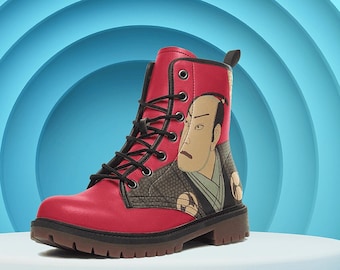 Vegan Leather Y2k Ukiyo-e Combat Boots size 41 90s lace up Red with Japanese Art 20471120 FW97 Dino Boots Founded in 1992 by Masahiro  main image 4