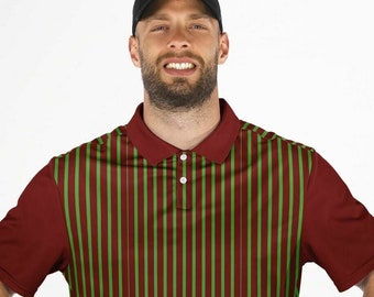 Performance Golf Polo, Men's Claret & Kelly Green Striped Polo Shirt, sweat wicking, golf polo, Golf Gift for Dad