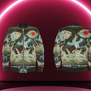 Bomber Jacket Art Nouveau Chinese Inspired, Women's Bomber Jacket, Men's Bomber Jacket