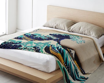 Great Wave Off Kanagawa Fleece Blanket, Ukiyo-e Art Blanket