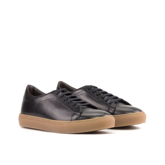 Handmade Black Calf Leather Cupsole Sneakers Etsy