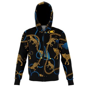 Leopard and Gold Chain Unisex Zip Hoodie