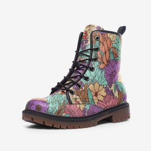 Vegan Leather Y2K Boho Floral Cottage Core Combat Boots