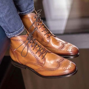 Leather Dress Boots, boots for suit, tan leather boots, Goodyear welted boots, handmade shoes, boots for wedding