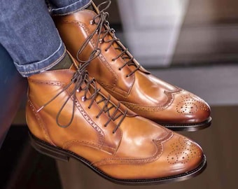 Leather Dress Boots, boots for suit, tan leather boots, Goodyear welted boots, handmade shoes, boots for wedding