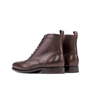 Dark Brown Boxcalf Leather Military Boots, Combat Boots, luxury Handmade Boots