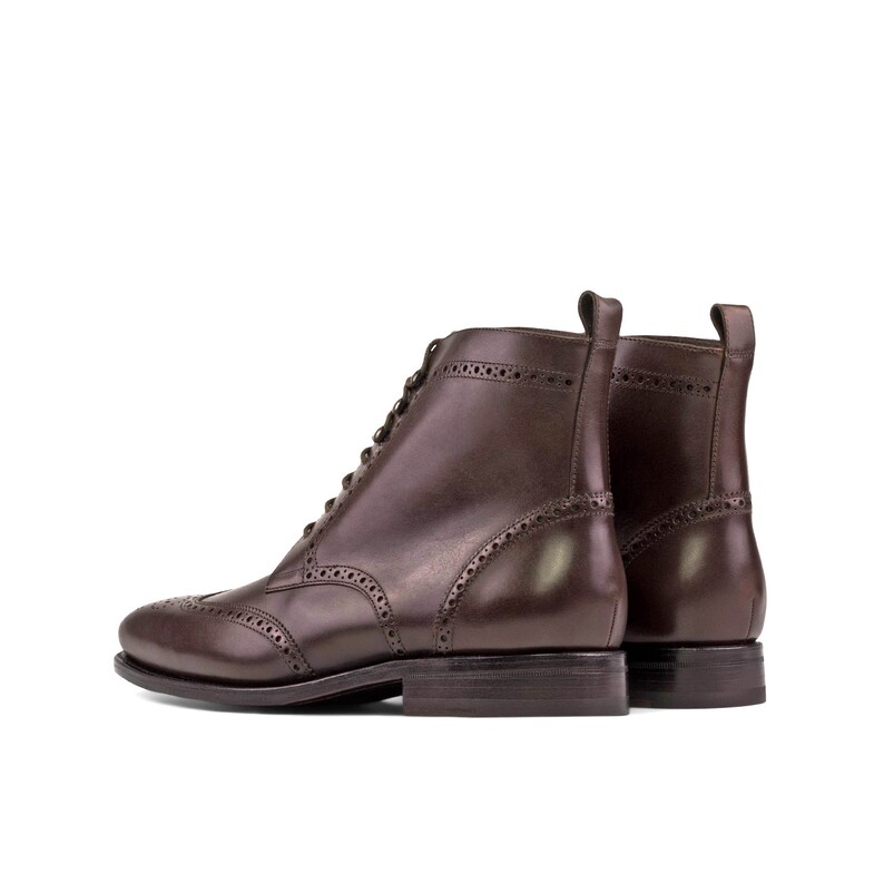 Dark Brown Boxcalf Leather Military Boots, Combat Boots, luxury Handmade Boots