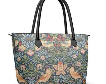 Borsa a mano in pelle con cerniera in stile Art Nouveau, collezione del museo "The Strawberry Thief" di William Morris