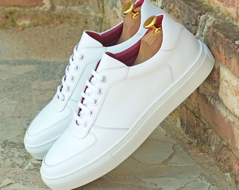 Minimalist White Sneakers, Handmade Luxury Leather Available in Plus Sizes, Sneakers for Suit, Wedding Sneakers
