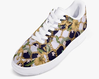 Retro Vegan Leather Low-Top Sneakers, Vintage Baroque Print, Y2K 90's Aesthetic Footwear, Exceptional Comfort and Durability