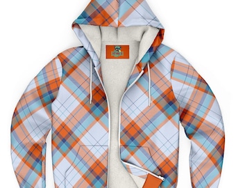 Sky Tartan Microfleece Hoodie, Plaid Hoodie, Microfleece Hoodie, Zip up hoodie, Warm winter Hoodie