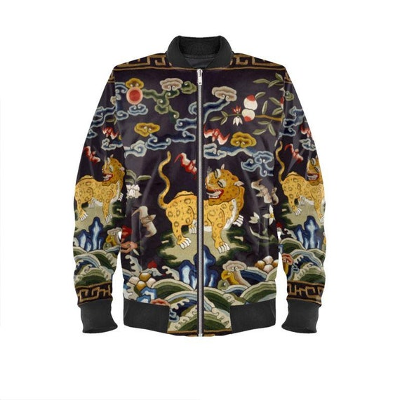 Velvet Bomber Jacket, Unisex, Vintage Chinese Textile, Asian