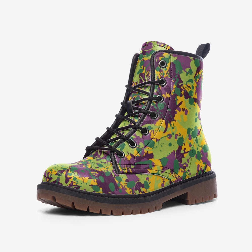 Y2K Lace-Up Floral Combat Boots with Black Rubber Outsole main image 1