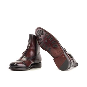 Up to Size Us 17! Burgundy Leather Goodyear Welted Boots, Octavian Buckle Boots