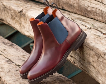 Handmade Chelsea Boot, Luxury Leather Goodyear Welted Brown ankle