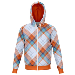 Unisex Plaid Zip Hoodie, Tartan Hoodie