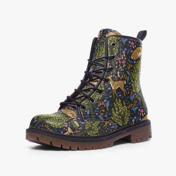 Vegan CottageCore Combat Boots for Men or Women, Lace Up Boots