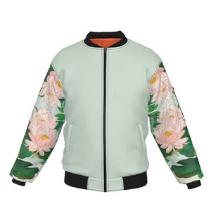 Bomber Jacket Japanese Vintage Floral, Harajuku jacket, Floral Jacket, Plus Size Jacket, Quilted bomber jacket, Green Jacket