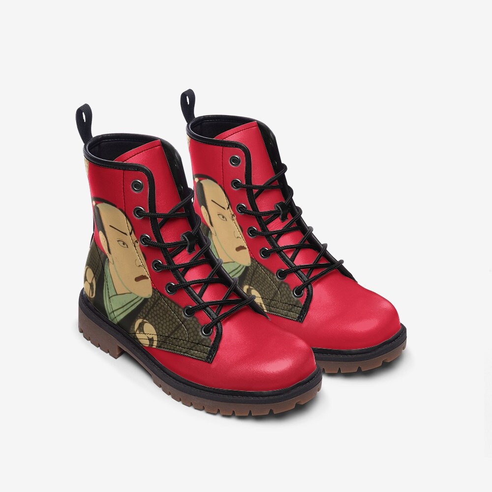 Vegan Leather Y2k Ukiyo-e Combat Boots for Men and Women  display picture 1
